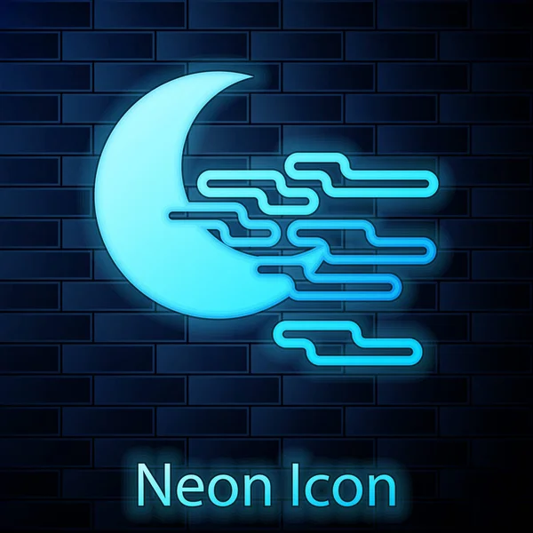 Neon incandescente Nebbia e icona della luna isolato su sfondo muro di mattoni. Illustrazione vettoriale — Vettoriale Stock