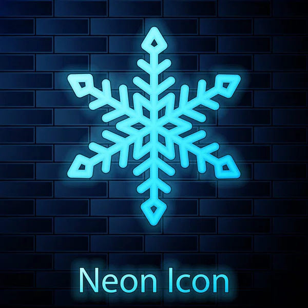 Icona luminosa al neon Fiocco di neve isolato su sfondo muro di mattoni. Illustrazione vettoriale — Vettoriale Stock