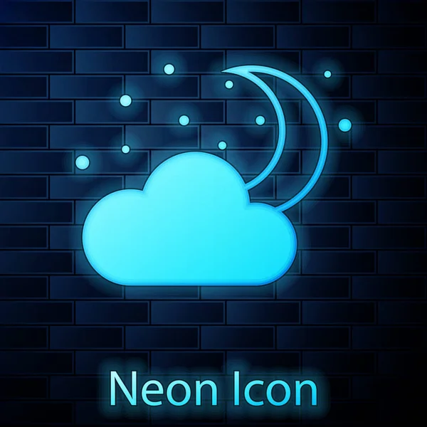 Izzó neon Cloud a Hold és a csillagok ikon izolált téglafal háttérben. Felhős éjszakai előjel. Alvó álmok szimbóluma. Éjszakai vagy ágy idő jele. Vektoros illusztráció — Stock Vector