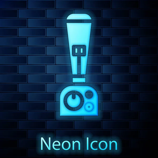 ไอคอน Neon Blender เรืองแสงแยกจากพื้นหลังผนังอิฐ เครื่องปั่นไฟฟ้าในครัวพร้อมชาม ทําสมูทตี้ ค็อกเทล หรือน้ําผลไม้ ภาพวาดเวกเตอร์ — ภาพเวกเตอร์สต็อก