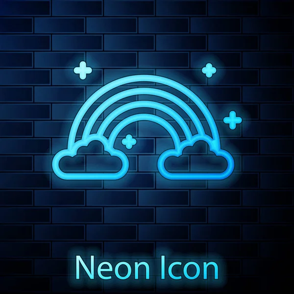 Świecący Neon tęcza rezygnować chmury ikona wyizolowany u Cegła ściana tło. Ilustracja wektorowa — Wektor stockowy