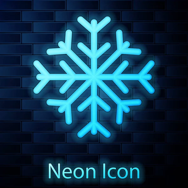 Icona luminosa al neon Fiocco di neve isolato su sfondo muro di mattoni. Illustrazione vettoriale — Vettoriale Stock