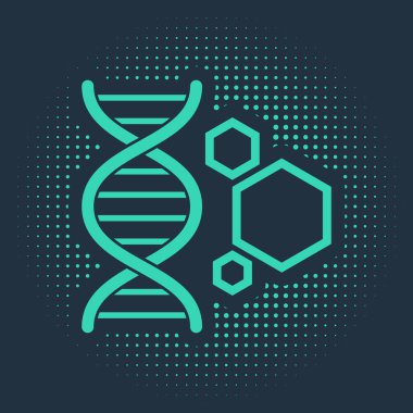 Yeşil Genetik mühendisliği ikonu mavi arka planda izole edildi. DNA analizi, genetik testler, klonlama, babalık testi. Soyut çember rastgele noktalar. Vektör İllüstrasyonu