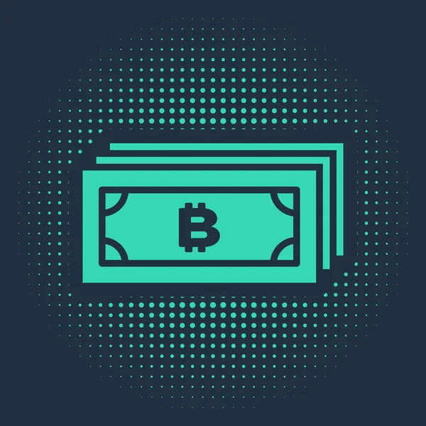 Zöld Cryptocurrency bitcoin körben mikrochip áramkör ikon elszigetelt kék háttérrel. Blokkoláslánc technológia, digitális pénzpiac. Absztrakt kör véletlenszerű pontok. Vektorillusztráció — Stock Vector