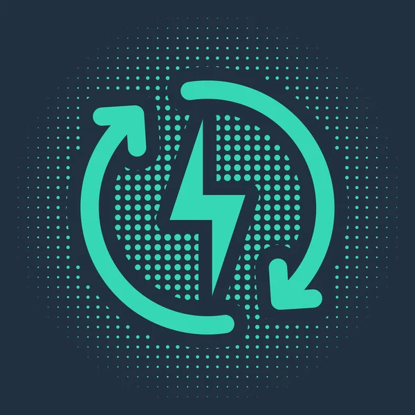Green Recharging icon isolated on blue background. Electric energy sign. Abstract circle random dots. Vector Illustration — ストックベクタ