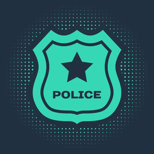 Grüne Polizeiplakette isoliert auf blauem Hintergrund. Schilder des Sheriffs. abstrakte Kreis zufällige Punkte. Vektorillustration — Stockvektor