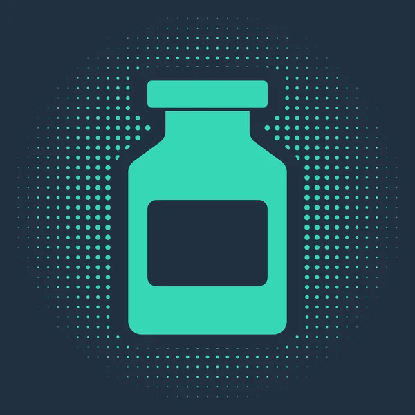 Green Medicine bottle icon isolated on blue background. Bottle pill sign. Pharmacy design. Abstract circle random dots. Vector Illustration — ストックベクタ