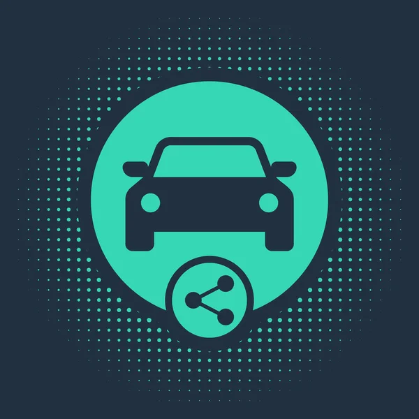 Πράσινο αυτοκίνητο κοινή χρήση εικονίδιο απομονώνονται σε μπλε φόντο. Πινακίδα μοιράσματος. Έννοια υπηρεσίας ενοικίασης μεταφορών. Αφηρημένες τυχαίες τελείες. Εικονογράφηση διανύσματος — Διανυσματικό Αρχείο