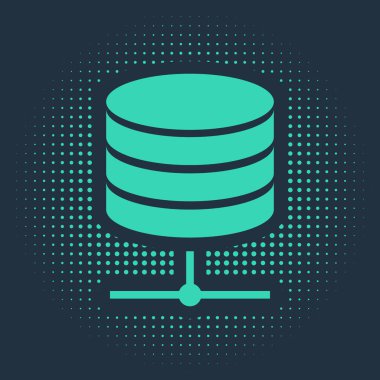 Green Server, Data, Web sunucu simgesi mavi arkaplanda izole edildi. Soyut çember rastgele noktalar. Vektör İllüstrasyonu