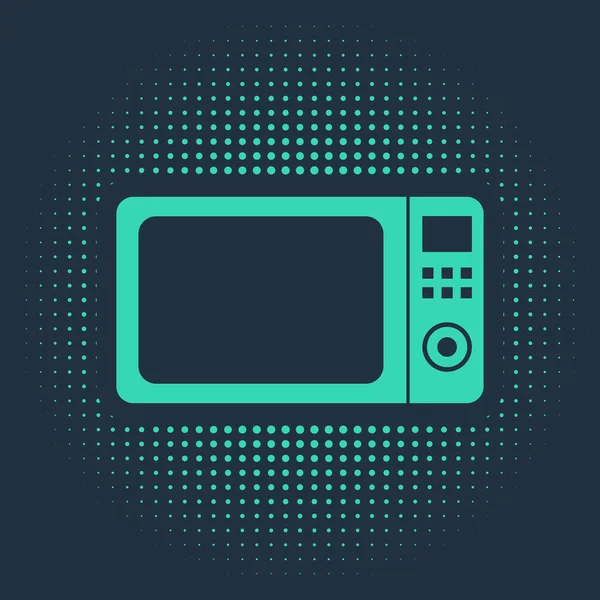 Icona Forno a microonde verde isolato su sfondo blu. Elettrodomestici icon.Abstract cerchio punti casuali. Illustrazione vettoriale — Vettoriale Stock