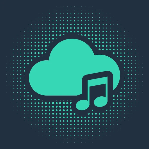 Ikona služby streamování zelené hudby izolovaná na modrém pozadí. Zvukové cloud computing, on-line streaming médií, on-line píseň, audio vlny. Abstraktní kruh náhodných teček. Vektorová ilustrace — Stockový vektor