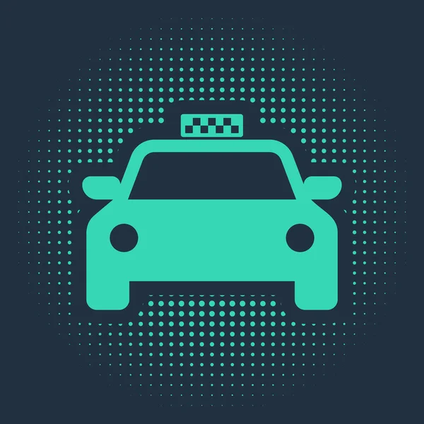 Icono coche Taxi verde aislado sobre fondo azul. Puntos aleatorios de círculo abstracto. Ilustración vectorial — Vector de stock