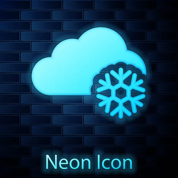 Nuvola Neon Incandescente Con Icona Neve Isolata Sfondo Muro Mattoni — Vettoriale Stock