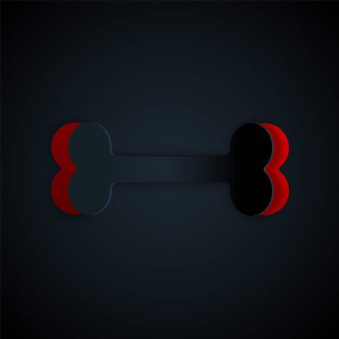 Kağıt kesiği köpek kemiği simgesi siyah arka planda izole edilmiş. Besin sembolü. Kağıt sanatı tarzı. Vektör İllüstrasyonu