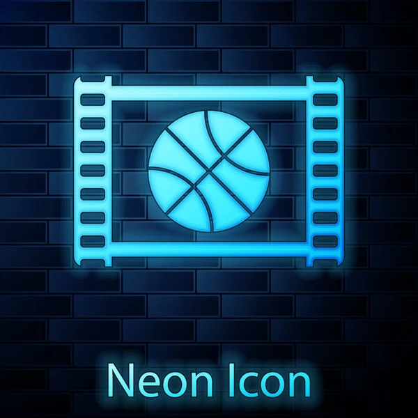 Lumineux Néon Jeu Basket Ball Icône Vidéo Isolé Sur Fond — Image vectorielle