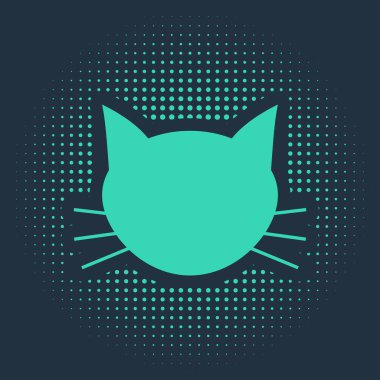 Yeşil Kedi simgesi mavi arkaplanda izole edildi. Soyut çember rastgele noktalar. Vektör İllüstrasyonu