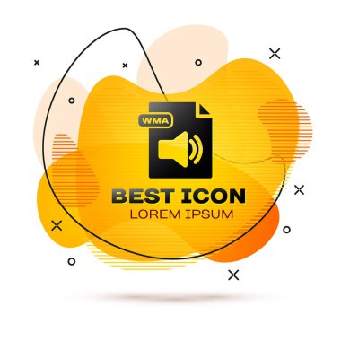 Black Wma dosya dökümanı. Beyaz arkaplanda wma düğmesi simgesi indir. Wma dosya sembolü. Wma müzik format işareti. Sıvı şekilli soyut pankart. Vektör İllüstrasyonu