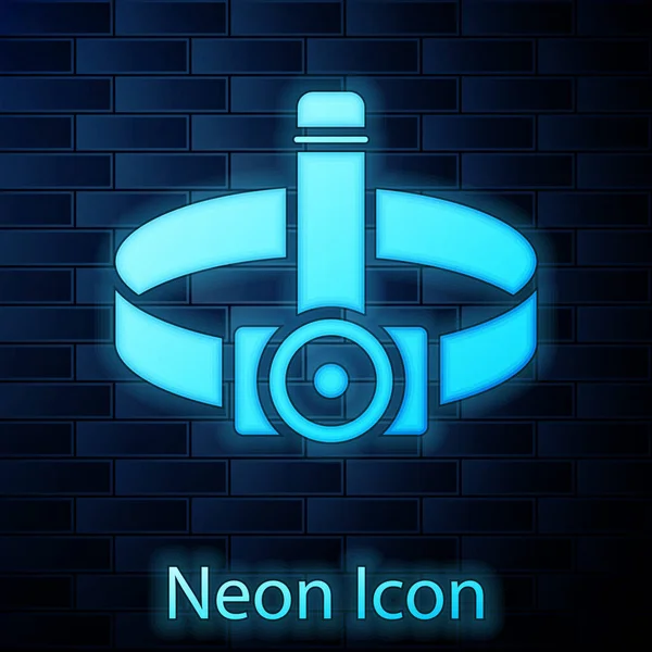 Glowing Neon Head Flashlight Icon Isolated Brick Wall Background Tourist — Stock Vector