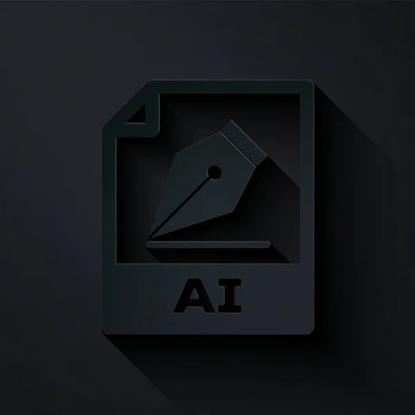 Documento de archivo AI de corte de papel. Descargar icono del botón ai aislado sobre fondo negro. Signatura AI. Estilo de arte de papel. Ilustración vectorial — Vector de stock