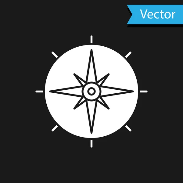 White Wind Rose Symbol isoliert auf schwarzem Hintergrund. Kompass-Symbol für Reisen. Navigationsdesign. Vektorillustration — Stockvektor