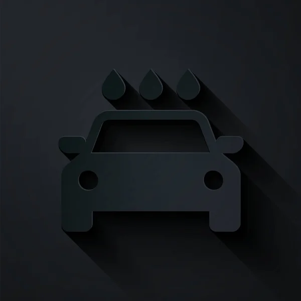 Taglio carta Icona lavaggio auto isolata su sfondo nero. Servizio di autolavaggio e icona nuvola d'acqua. Stile cartaceo. Illustrazione vettoriale — Vettoriale Stock