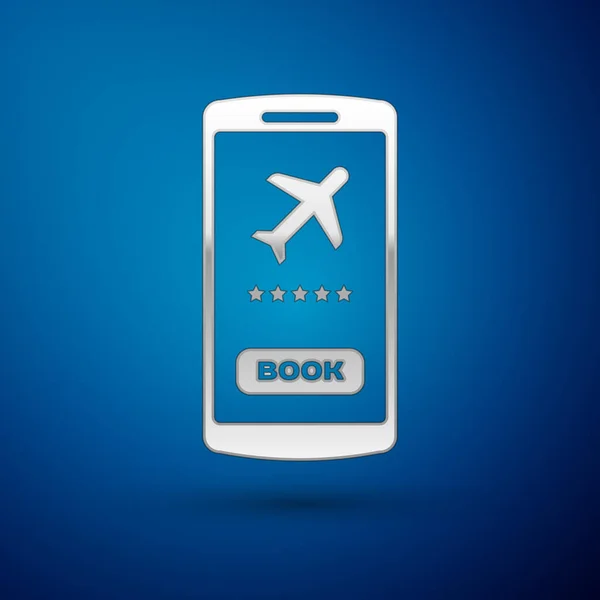 Silbernes Smartphone Mit Elektronischem Bordkartensymbol Auf Blauem Hintergrund Handyticket Für — Stockvektor