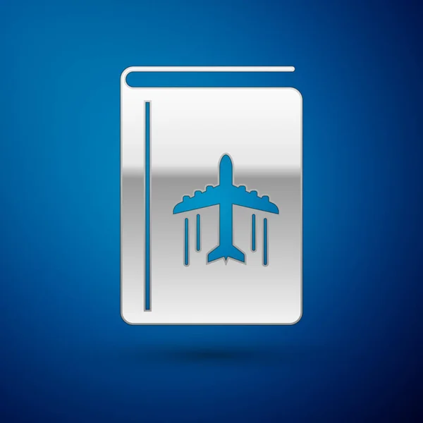 Silver Cover book travel guide icon isolated on blue background.  Vector Illustration