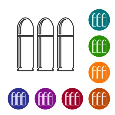 Gri çizgi kurşun ikonu beyaz arka planda izole edildi. Simgeleri renk daire düğmelerine ayarla. Vektör İllüstrasyonu