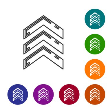 Gri çizgi askeri rütbe simgesi beyaz arka planda izole edildi. Askeri rozet işareti. Simgeleri renk daire düğmelerine ayarla. Vektör İllüstrasyonu