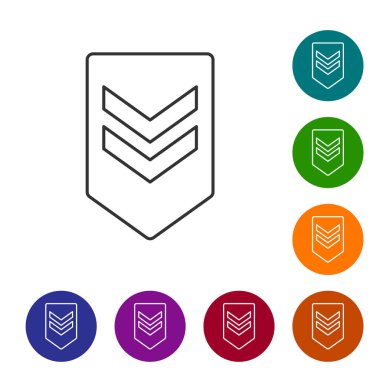 Gri çizgi sembolü beyaz arkaplanda izole edildi. Askeri rozet işareti. Simgeleri renk daire düğmelerine ayarla. Vektör İllüstrasyonu