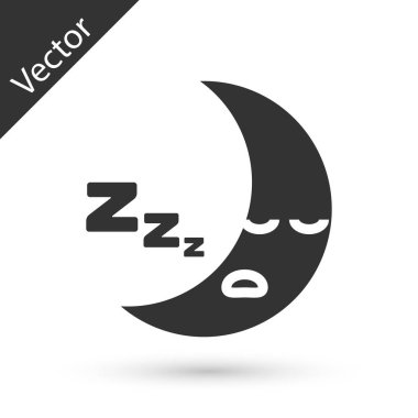 Gri Ay simgesi beyaz arkaplanda izole edildi. Bulutlu gece işareti. Uyku rüyalarının sembolü. Gece ya da yatak zamanı tabelası. Vektör İllüstrasyonu
