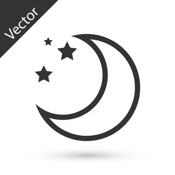 Grauer Mond und Sterne Ikone isoliert auf weißem Hintergrund. Vektorillustration — Stockvektor