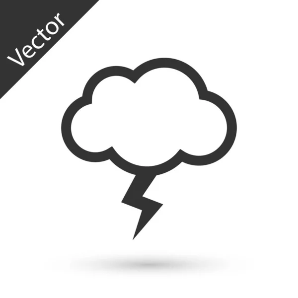 Icono de tormenta gris aislado sobre fondo blanco. Nube y relámpago. Icono del tiempo de tormenta. Ilustración vectorial — Vector de stock