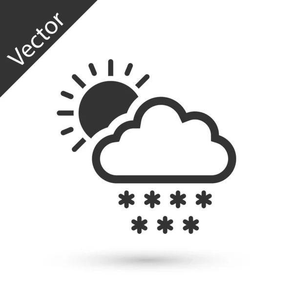 Nuvem cinza com ícone de neve e sol isolado no fundo branco. Nuvem com flocos de neve. Ícone meteorológico único. Sinal de nevar. Ilustração vetorial — Vetor de Stock