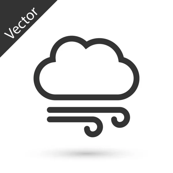 Icona meteo grigia ventosa isolata su sfondo bianco. Nuvola e vento. Illustrazione vettoriale — Vettoriale Stock