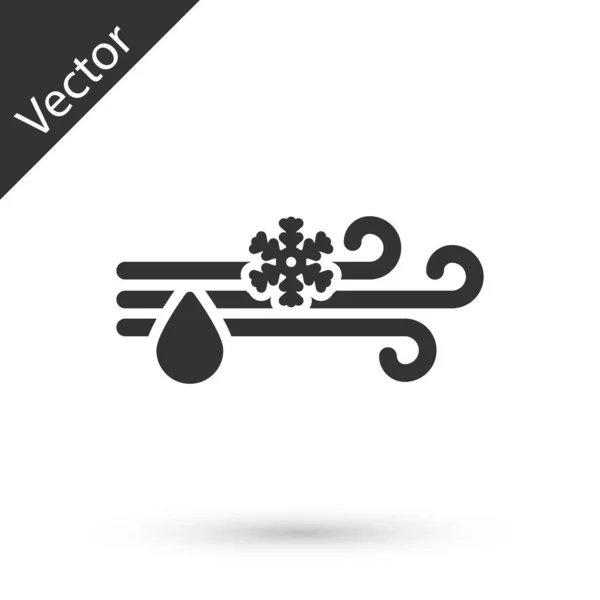 Vento cinzento e chuva com ícone de neve isolado no fundo branco. Tempo ventoso. Ilustração vetorial — Vetor de Stock