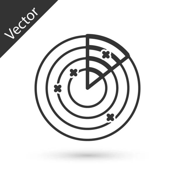 Graues Radar mit Zielen auf dem Monitor im Suchsymbol isoliert auf weißem Hintergrund. Militärsuchsystem. Marinesonar. Vektorillustration — Stockvektor