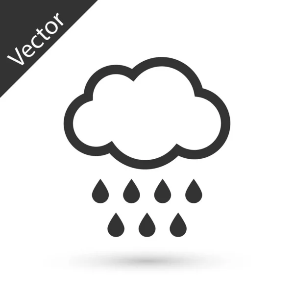 Graue Wolke mit Regensymbol auf weißem Hintergrund. Regenwolken Niederschlag mit Regentropfen. Vektorillustration — Stockvektor