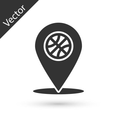 Beyaz arka planda izole edilmiş, içinde basketbol topu olan gri bir yer. Vektör İllüstrasyonu