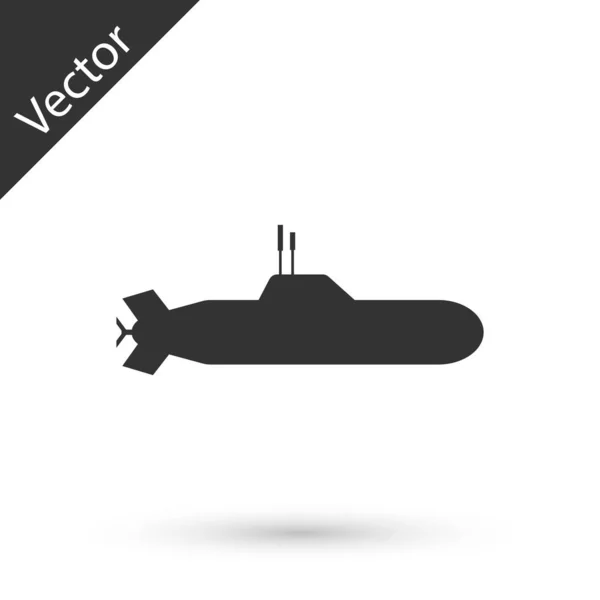 Ícone submarino cinzento isolado no fundo branco. Navio militar. Ilustração vetorial — Vetor de Stock