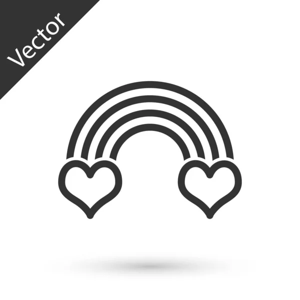 Arco-íris cinza com ícone do coração isolado no fundo branco. Ilustração vetorial — Vetor de Stock
