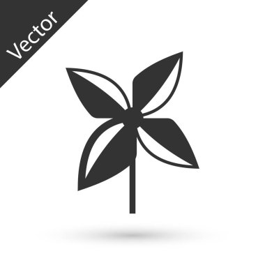 Beyaz arka planda gri fırıldak simgesi izole edildi. Yel değirmeni oyuncak ikonu. Vektör İllüstrasyonu