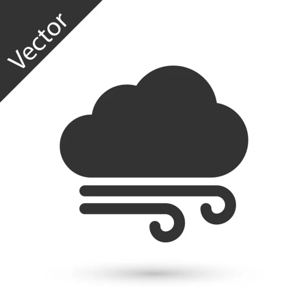 Icona Meteo Grigia Ventosa Isolata Sfondo Bianco Nuvola Vento Illustrazione — Vettoriale Stock