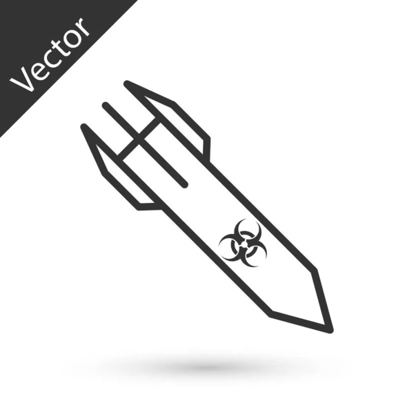 Grey Biohazard Raketa Ikona Izolované Bílém Pozadí Raketová Bomba Letí — Stockový vektor