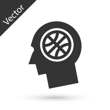 Beyaz arka planda izole edilmiş bir basketbol ikonu üzerindeki gri düşünceler. Vektör İllüstrasyonu