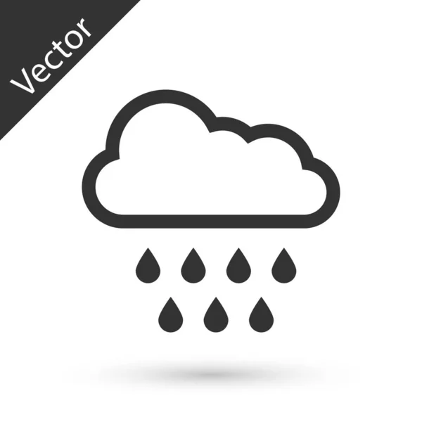 Grey Cloud with rain icon isolated on white background. Rain cloud precipitation with rain drops.  Vector Illustration