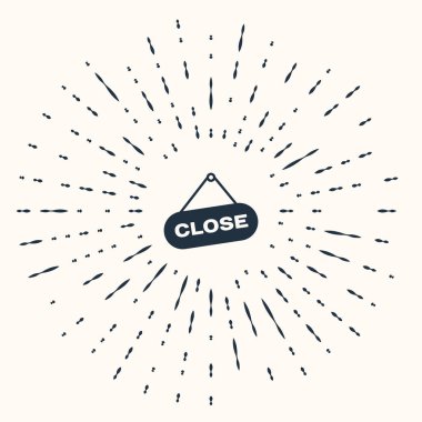 Bej arkaplanda kapalı metin simgesi olan gri asma işareti. Kafe ya da restoran için iş teması. Soyut çember rastgele noktalar. Vektör İllüstrasyonu