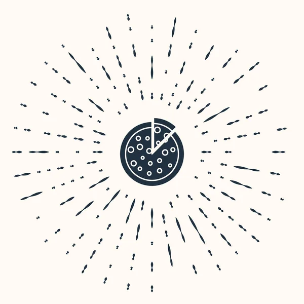 Graue Pizza-Ikone auf beigem Hintergrund. abstrakte Kreis zufällige Punkte. Vektorillustration — Stockvektor