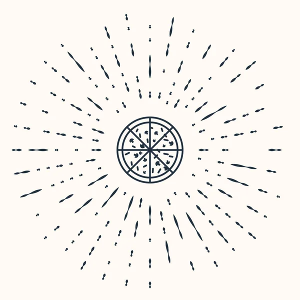 Ícone de pizza cinza isolado no fundo bege. Pontos aleatórios de círculo abstrato. Ilustração vetorial — Vetor de Stock