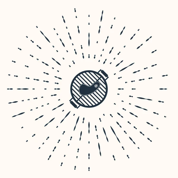 Parrilla de barbacoa gris con icono de filete aislado sobre fondo beige. Fiesta a la parrilla. Puntos aleatorios de círculo abstracto. Ilustración vectorial — Archivo Imágenes Vectoriales